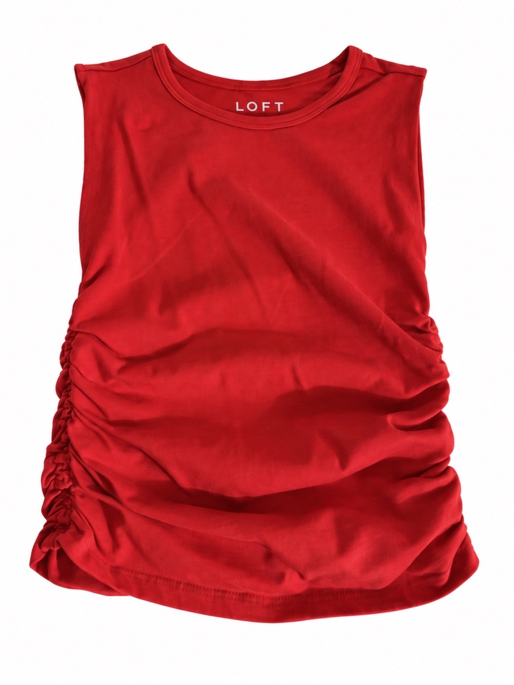 LOFT Orange Side-Ruched Sleeveless Tank